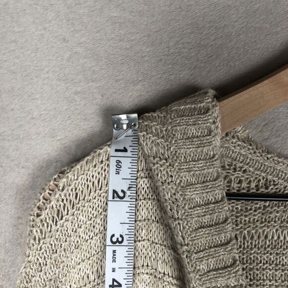 EDDIE BAUER Linen Cotton Open Cardigan Sweater Sz M Oatmeal Knit Pockets Hooded - Picture 9 of 12